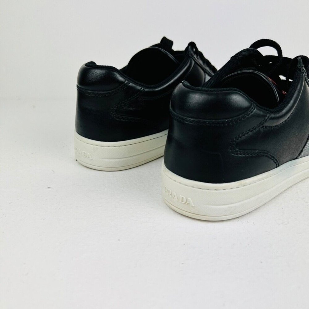 Prada Black Leather Low Top Red Line Logo Chunky Classic Trainers UK 7 - Picture 6 of 12